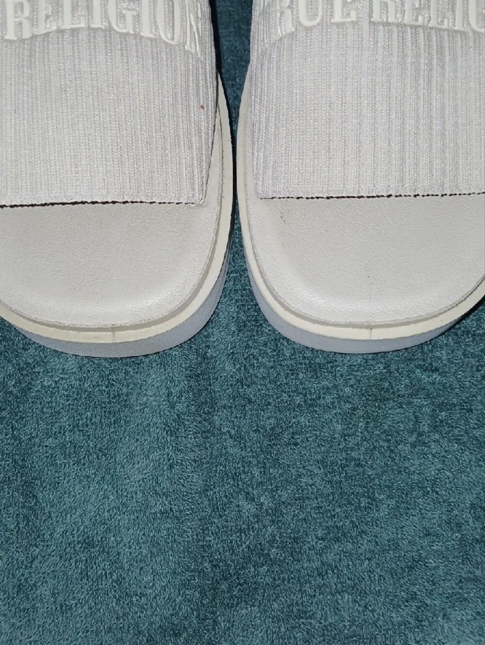 Womens True Religion Jann Cream Platform Ribbed Knit Slide Sandals Sz: 7.5